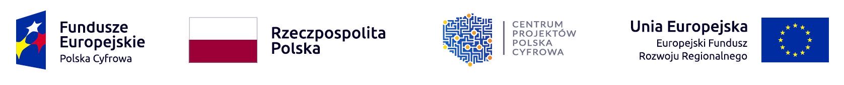 Logo Funduszy Europejskich Polska Cyfrowa, Rzeczpospolitej Polskiej, Centrum Projektów Polska Cyfrowa, Unii Europejskiej Europejskiego Funduszu Rozowju Regionalnego